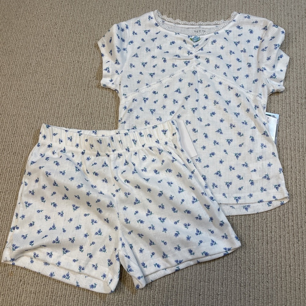 Max & Olivia Girls 7/8 Pointelle Lace Floral Print Shorts And Shirt Pajama Set